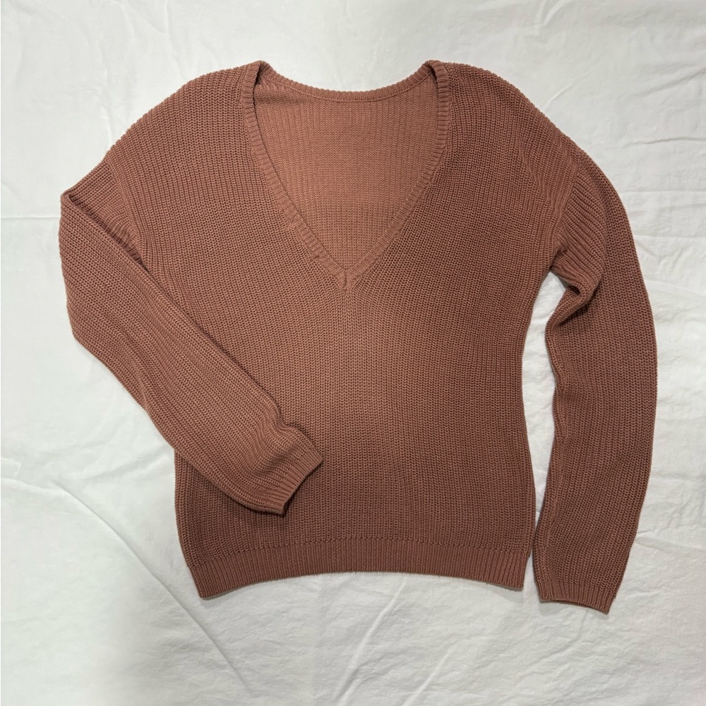 NA-KD Knit Sweater Crewneck V-Neck Mauve Rose Sweater size small